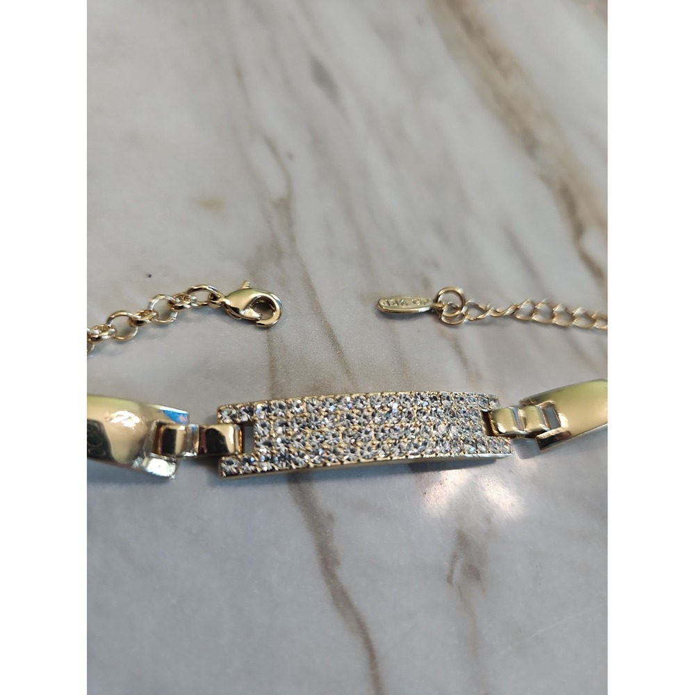 18K GP Crystal Bar Link Bracelet Gold Tone Adjustable 5.5-8" Lobster Clasp